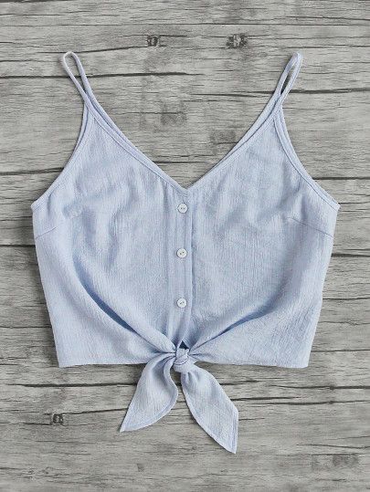 SHEIN Button Placket Knot Front Cami Top | Crop top outfits .