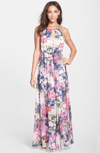 Maggy London Floral Print Chiffon Keyhole Maxi Dress | Nordstrom .