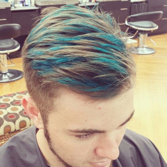 Teal highlights done by me with Pravana green and blue! | Men hair .