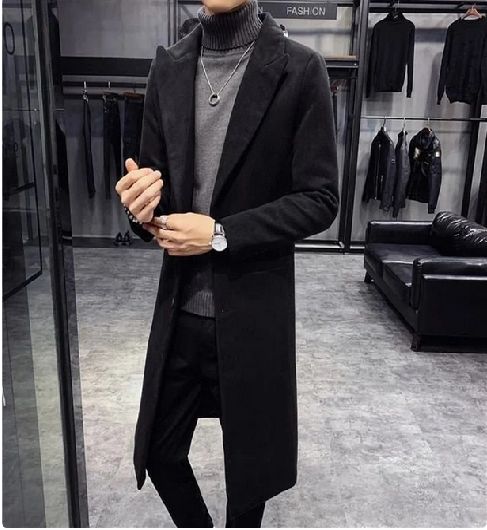 Men Black Woolen Overcoat Vintage Long Trench Coat Men New - Etsy .