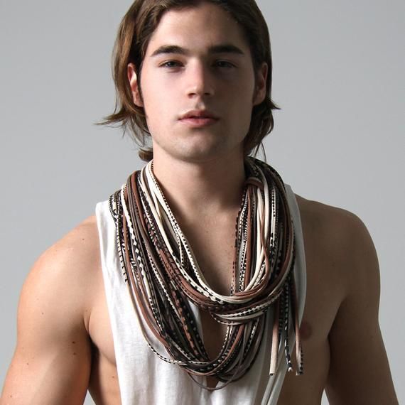 Brown Scarf Mens Necklace / Burning Men Outfit / Man Festival .