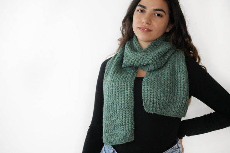 Handmade Green Scarf Knit in Alpaca Wool for Men or Women - Etsy .