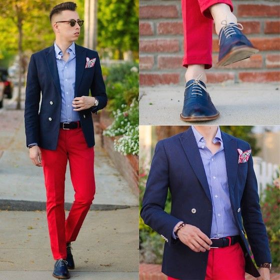 Blake Scott - - Pop of Red! | Mens vest fashion, Blue outfit men .