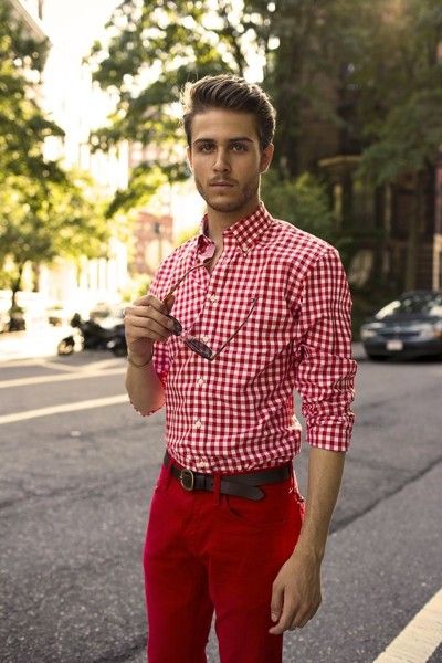 Red Pants | Red pants men, Gingham dress shirt, Famous outfi