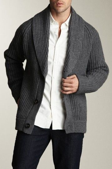 Vince Chunky Rib Shawl Collar Cardigan | Knitwear men, Cardigan .