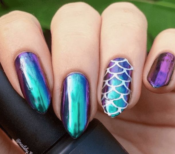 40 Best Chrome Nail Ideas | Mermaid nails, Holographic nails .