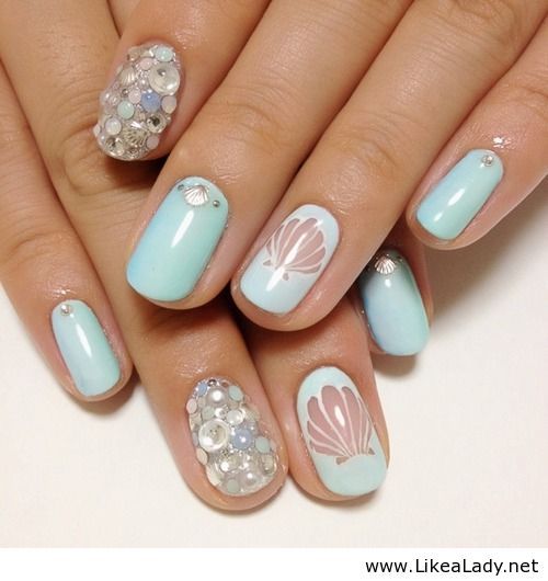 15 Ocean Nail Arts - Pretty Designs | Mermaid nail art, Mermaid .