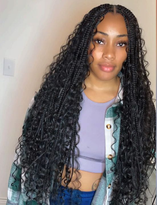 14Inch Boho Box Braids Crochet Hair Curly Ends Bohemian Goddess .