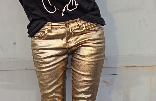 DIY Inspo: Metallic Gold Jeans | A Pair & A Spare | Gold jeans .