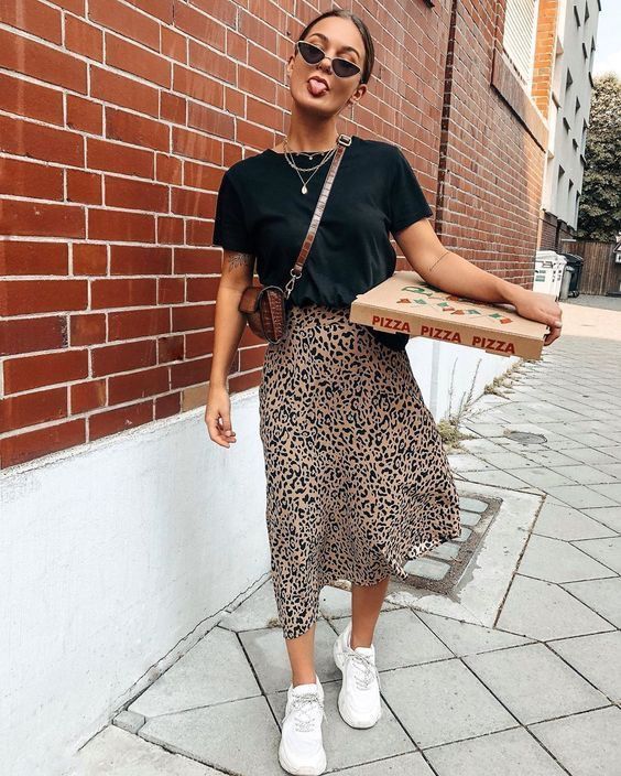 Saika Midi Skirt in Rar Leopard Brown by Motel - - #celebrities .