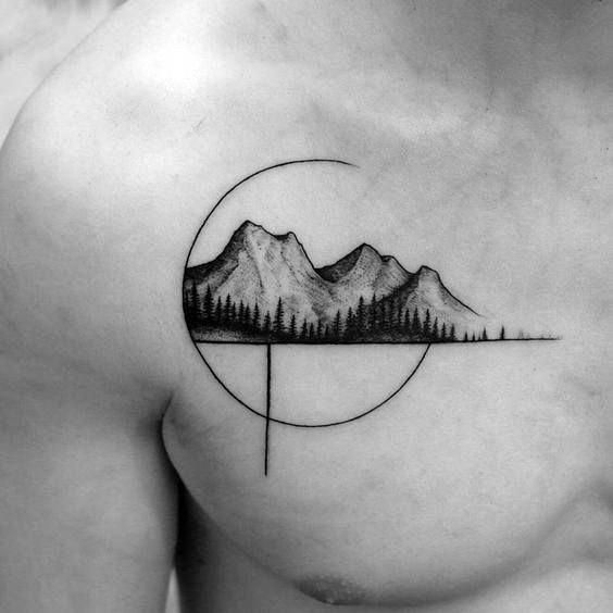 Mens Tattoo Ideas With Geometric Mountain Design #UltraCoolTattoos .