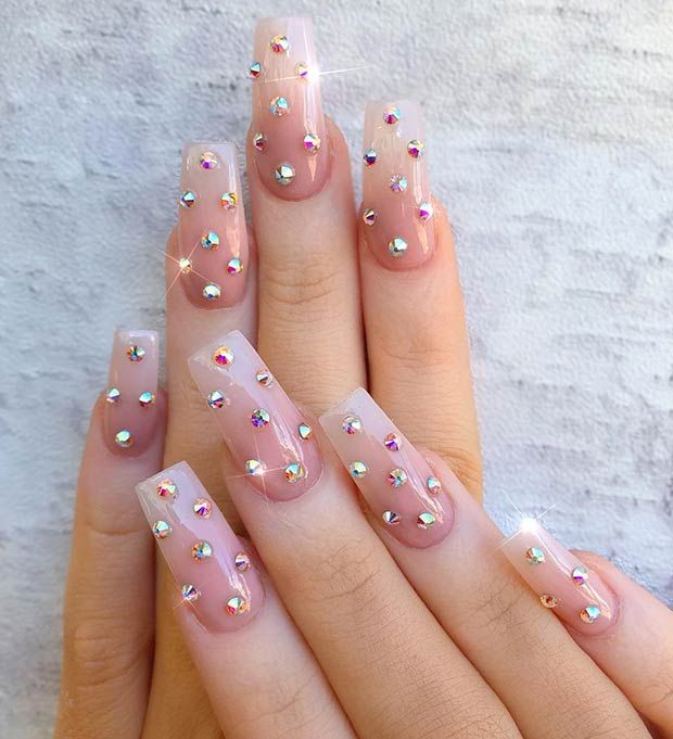 23 Glitzy Nails with Diamonds We Can't Stop Looking At - StayGlam .