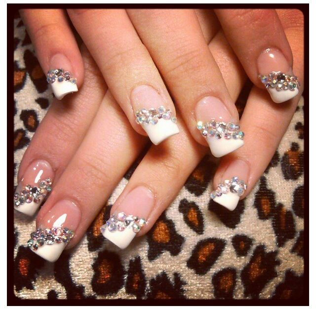 French tip with Diamonds! | Diamond nail designs, French nail .