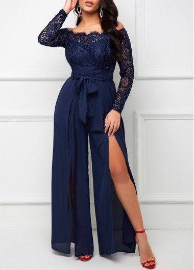 Lace Stitching Off Shoulder Long Sleeve Jumpsuit | Fancy jumpsuit .