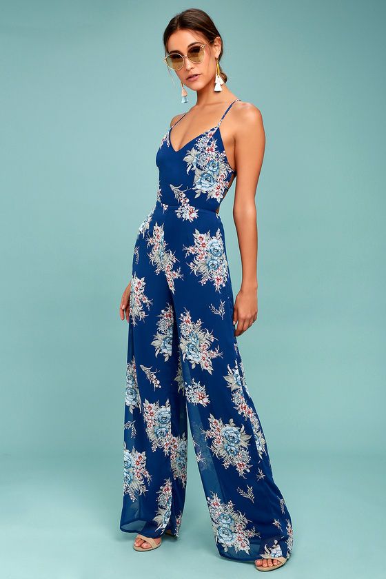 Shea Navy Blue Floral Print Jumpsuit | Floral print jumpsuit .