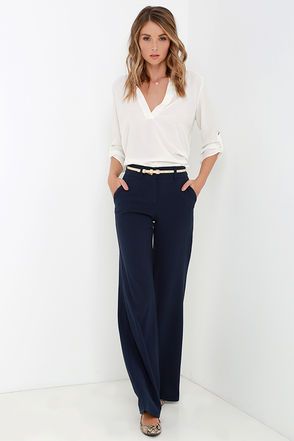 Case Study Navy Blue Wide-Leg Pants | Blue pants outfit, Pants .