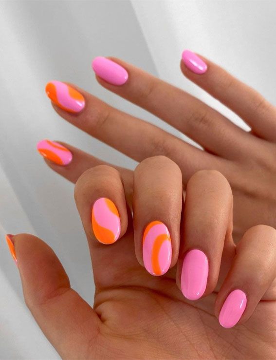 The 40 Cutest Nail Art Designs For All Age : Pink & Orange .
