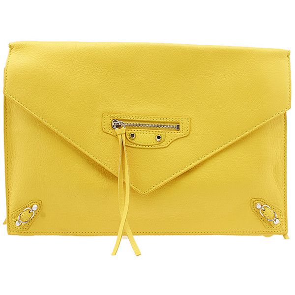 Pre-Owned Balenciaga Papier Sight Yellow Leather Large Envelope .