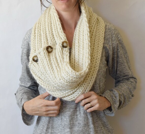 Giant Knit Cowl Big Knit Scarf Cream Knit Scar Bulky Knit - Etsy .