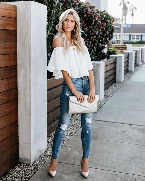 Slow Kiss Off The Shoulder Top - White – VICI | Mode, Mode jeans .