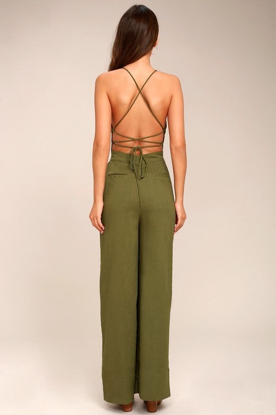 Beach Day Olive Green Backless Jumpsuit | Backless jumpsuit, Wide .