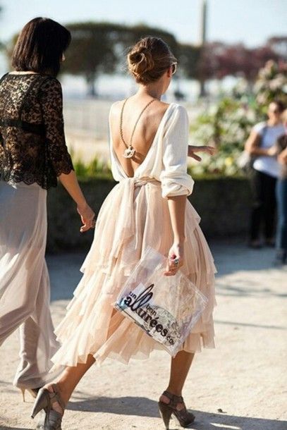 Skirt: tulle skirt, cream, shoes, jewels, backless sweater .