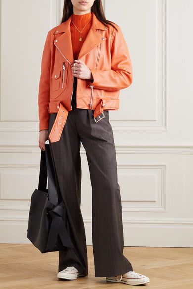 Orange Leather biker jacket | Acne Studios | Одежда, Модные образы .