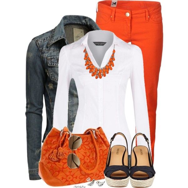 Denim & Orange - Take 2" by stylesbyjoey on Polyvore | Fashion .