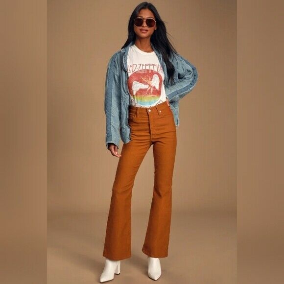 Levi's Ribcage Flare Corduroy Pants Caramel Cafe Orange Brown Free .