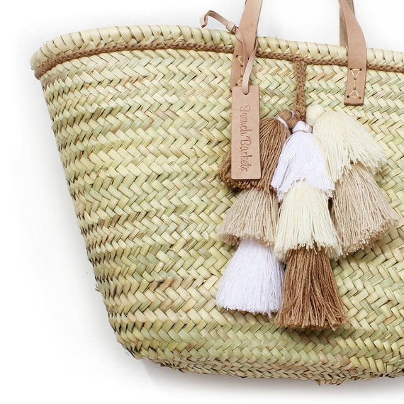 French Basket Small Wool Pom Pom White Brown Sand : French - Etsy .