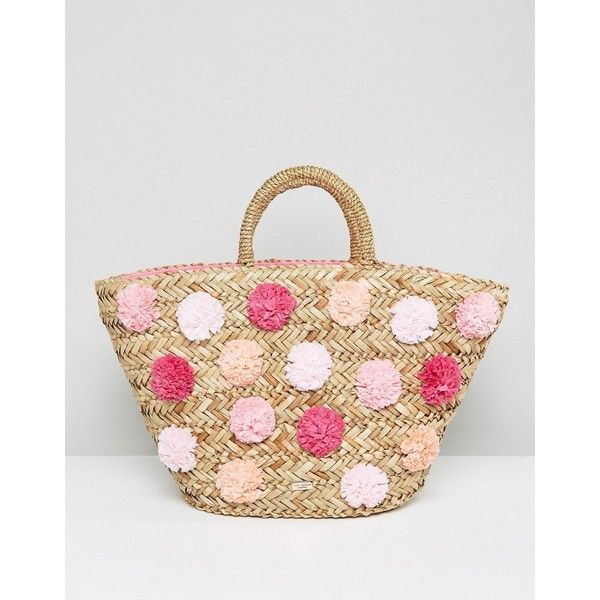 Ted Baker Barliee Pom Pom Detail Woven Basket Bag ($135) ❤ liked .