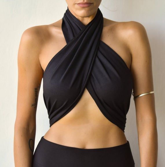 Organic Bamboo Cotton Halter Wrap Top Handmade Versatile Crop .