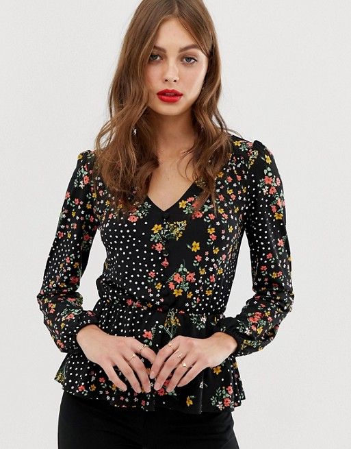 Oasis wrap blouse in mixed print | ASOS | Wrap blouse, Women .