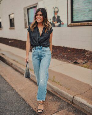 Long-Sleeve Henley curated on LTK | Cropped jeans outfit summer .