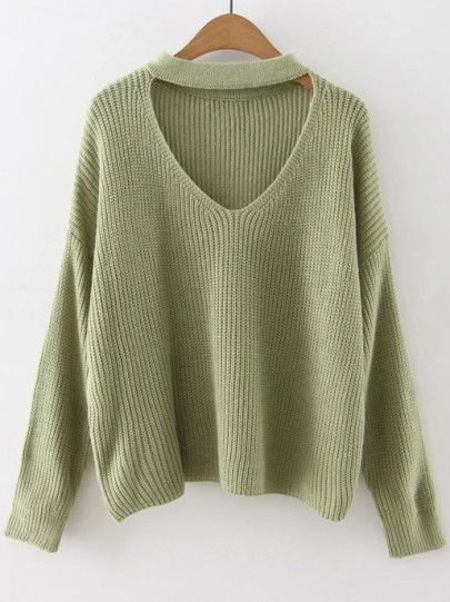 Choker V Neckline Drop Shoulder Sweater | Cutout sweater, Drop .