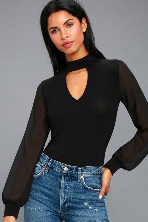 Enticing Invitation Black Long Sleeve Mock Neck Top | Mock neck .