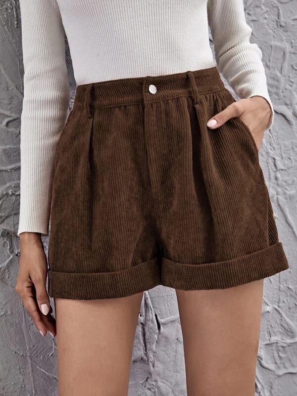 SHEIN Cuffed Cord Shorts | Corduroy shorts, Shorts with pockets .