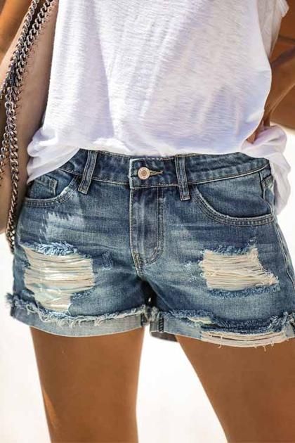 Zraus Shredded Denim Shorts – zraus—Fashion&Affordable Women .