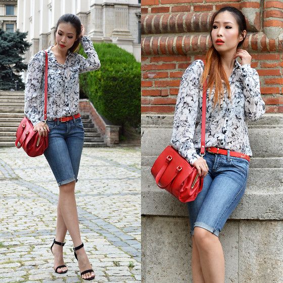 Guess? Floral Blouse, Diy Bermuda Denim Shorts - Bermuda shorts .