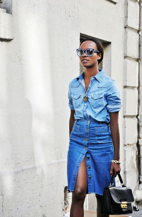 denim love | Vintage denim shirt, Denim skirt, Denim street sty