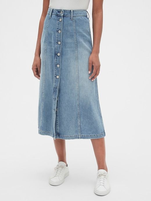 Pinterest: Theo Irene | Gap Women's Button-Front Denim Midi Skirt .