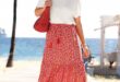 Red Printed Floral Pattern Maxi Skirt X50059 in 2023 | Floral maxi .