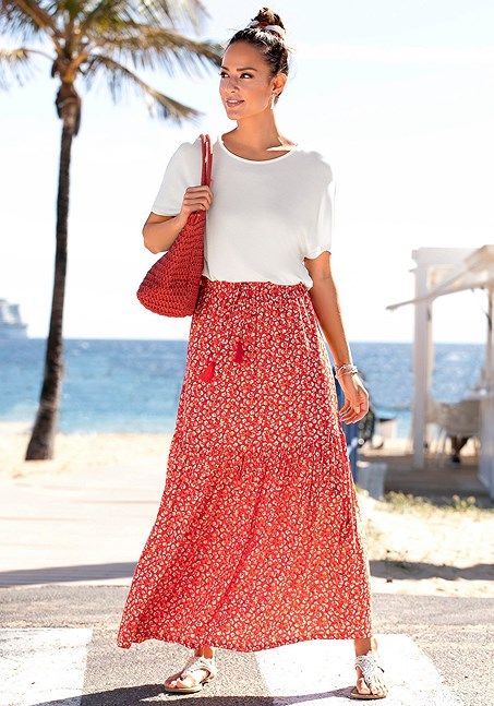 Red Printed Floral Pattern Maxi Skirt X50059 in 2023 | Floral maxi .