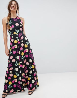 ASOS Open Back Halter Maxi Dress In Fruit Print | ASOS | Necklines .