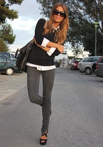 Outfits With Grey Skinny Jeans
     