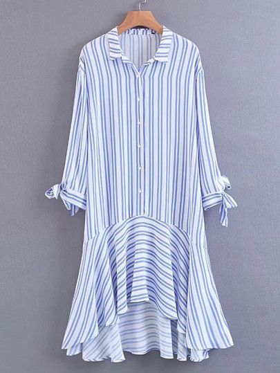 Vertical Striped Knot Cuff High Low Dress | Fashion outfits .