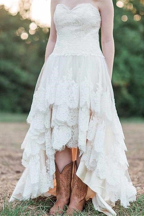 Country Style Corset Wedding Dress with Layers Lace Skirt .