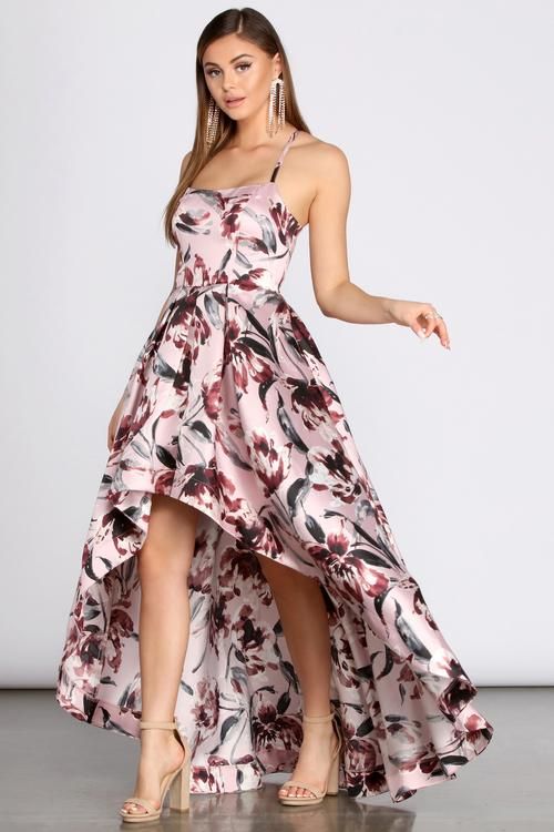 Tatum Satin Floral High Low Dress | Floral high low dress, High .