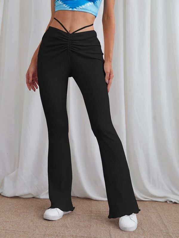 SHEIN Lace Up Back Flare Leg Pants | Flare leg pants, Leg pants .