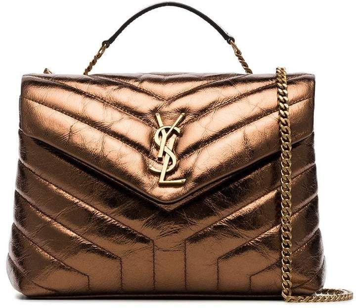 Saint Laurent metallic bronze lou lou quilted leather shoulder bag .